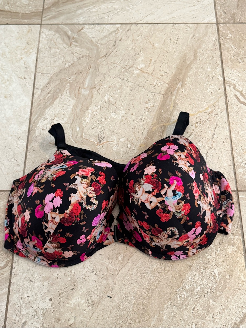 Torrid Floral Cherub Print Underwire Bra - Black/Pink 48DDD